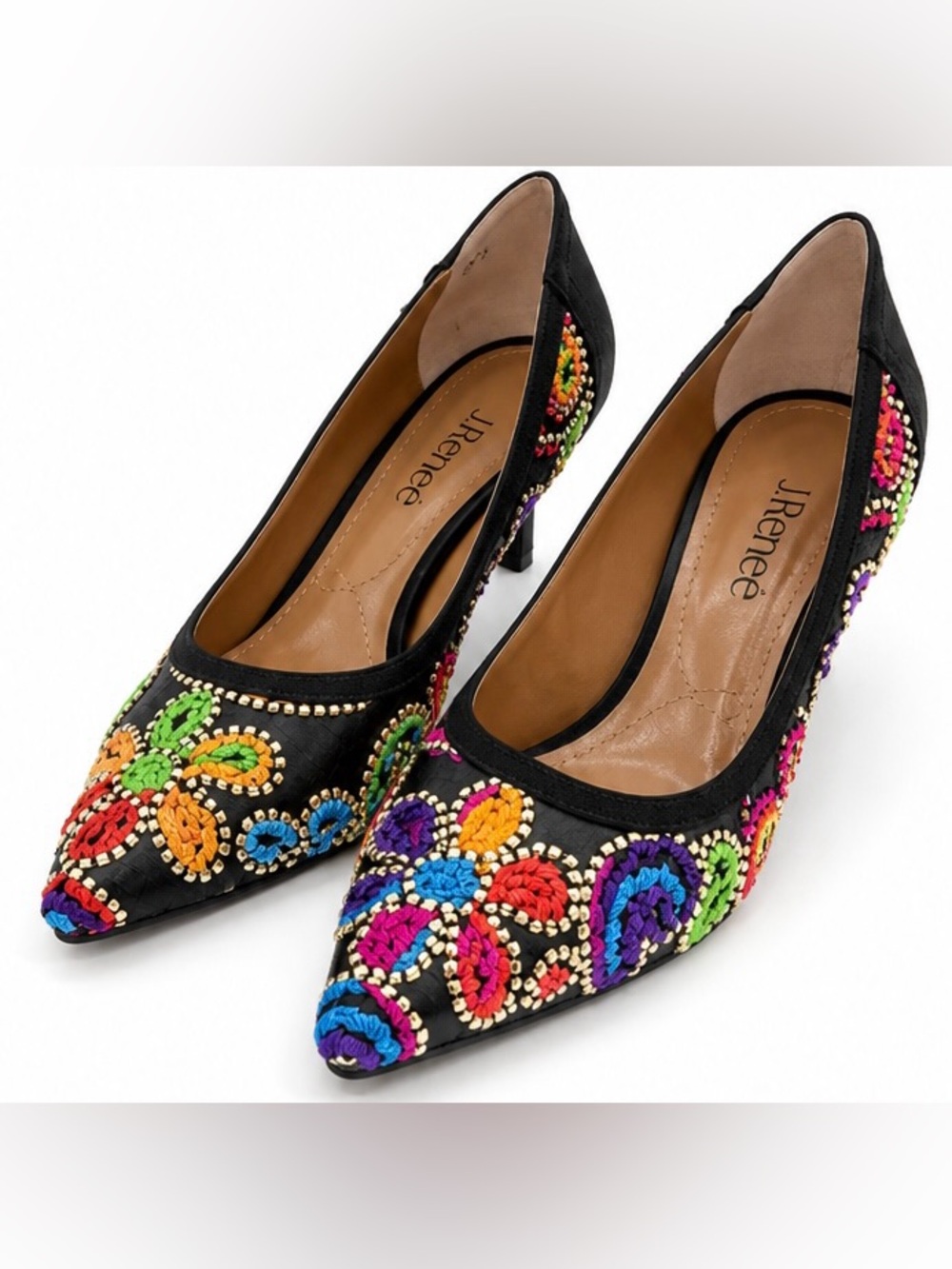 J.Renee Camallia Multicolor Embroidered Pointed Toe Pumps 8.5